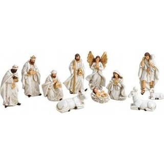 👉 Kerst stal active wit Polystone kerststal beeldjes / beelden 11 stuks kerstdecoraties