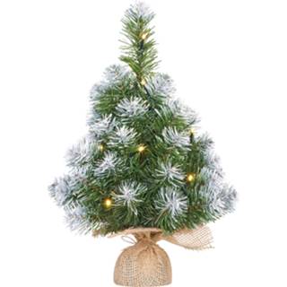 Kunstkerstboom One Size groen 2x Mini kunst kerstboom met 10 LED lampjes en sneeuw 45 cm - kerstboompjes 8720276634816