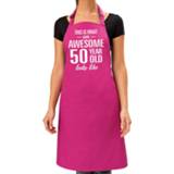 👉 Keukenschort roze One Size vrouwen Awesome 50 year / jaar cadeau bbq/keuken schort voor dames - kado barbecue verjaardag Sarah 8720576087718