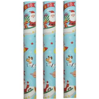 👉 Inpakpapier One Size meerkleurig 3x rollen kerst inpakpapier/cadeaupapier vliegende kerstman 200 x 70 cm - Kerstpapier cadeaurollen 8720576318096