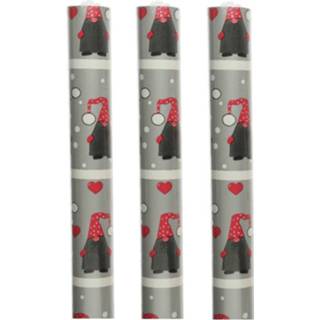 👉 Inpakpapier One Size zilver 3x rollen kerst inpakpapier/cadeaupapier met gnomes/dwergen 200 x 70 cm - Kerstpapier cadeaurollen 8720576184769