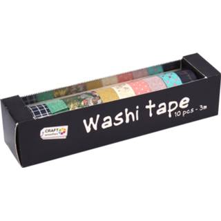 👉 Glittertape One Size meerkleurig 10x Hobby washi glitter tape rollen 3 meter - Mix gekleurd Sierlinten plakband 10 8720276082051