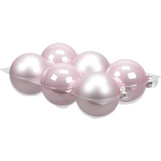 👉 Kerstversiering roze glas glans 6x stuks kerstballen (powder) van - 8 cm mat/glans Kerstboomversiering 8720276954785