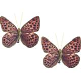 👉 Kerstversiering rood bruin 18x Kerstversieringen vlinders op clip rood/bruin/goud 10 cm