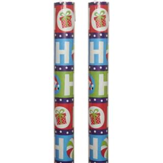 👉 Inpakpapier One Size meerkleurig 2x rollen kerst inpakpapier/cadeaupapier tekst hoho 300 x 100 cm - Kerstpapier cadeaurollen 8720576318843