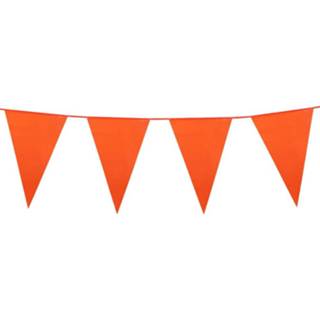 👉 Vlaggenlijn oranje plastic groot One Size Holland formaat vlaggetjes/vlaggenlijnen van 10 meter. Koningsdag/supporters feestartikelen en versieringen 5712735009207