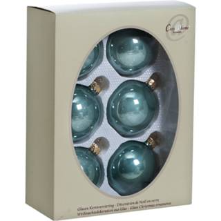 👉 Kerstbal groen glans 6x stuks glazen kerstballen eucalyptus 7 cm - Kerstversiering/kerstboomversiering 5411159677534