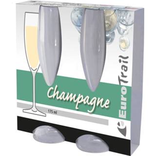 👉 Champagneglas kunststof One Size transparant Set van 2x stuks onbreekbare camping/picknick champagneglazen 175 ml - polycarbonaatglas 8712318095297