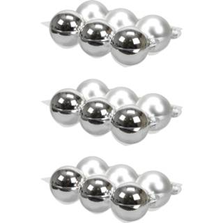 👉 Kerstbal zilver glans 24x Stuks Glazen Kerstballen 8 Cm Mat/glans - 8720576161524