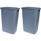 👉 Wasmand blauw 2x Stuks Wasmanden Rotan Met Deksel 60 Liter - 8720576237144