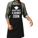 👉 Keukenschort zwart mannen Never Trust A Skinny Cook Barbecue / Keuken Schort Voor Heren - Feestschorten 8720276142526