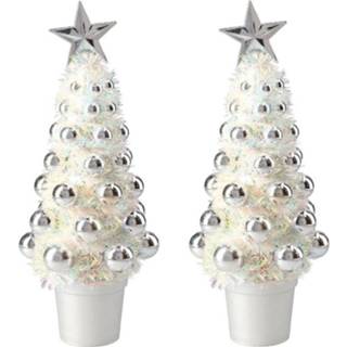 👉 Kerstboom zilver 2x Stuks Complete Mini Kunst Kerstboompje/kunstboompje Met Kerstballen 29 Cm - Kunstkerstboom 8720576185322
