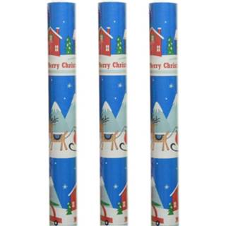 👉 Inpakpapier One Size meerkleurig 3x rollen kerst inpakpapier/cadeaupapier landschap 200 x 70 cm - Kerstpapier cadeaurollen 8720576317891