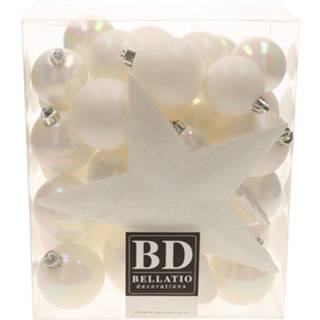 👉 Kerstbal wit kunststof parelmoer Set van 33x stuks kerstballen met ster piek mix - Onbreekbaar Kerstversiering/boomversiering 8720576147054