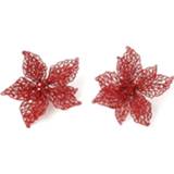 👉 Kerstster rood 4x Stuks Decoratie Kerststerren Bloemen Glitter Op Clip 18 Cm - Kersthangers 8720576149034