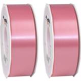 👉 Verpakkingsmateriaal roze 2x Luxe satijnlint rollen 4 cm x 91 meter cadeaulint