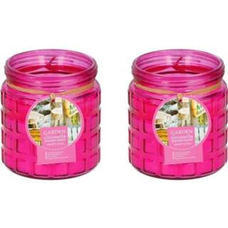 👉 Kaars magenta roze 2x Stuks Citronella Kaarsen Tegen Insecten In Glazen Pot 12 Cm Fuchsia - Geurkaarsen 8720576570005