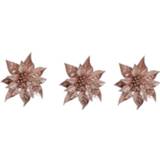 👉 Kerstster roze kunststof 3x Kerstboomversiering bloem op clip oud 38 cm - 8720147533903