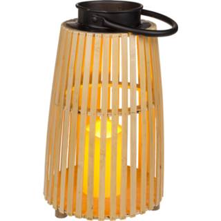 👉 Lantaarn bamboe One Size beige Lantaarn/windlicht met LED kaars 19,5 x 32,5 cm naturel - Sfeervolle voor binnen/buiten 4029811448852