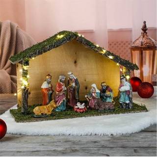 👉 Kerststal One Size meerkleurig Verlichte met beeldjes 40 x 16 25,5 cm - Kerststalletjes/kerststallen licht/verlichting 8720276047661