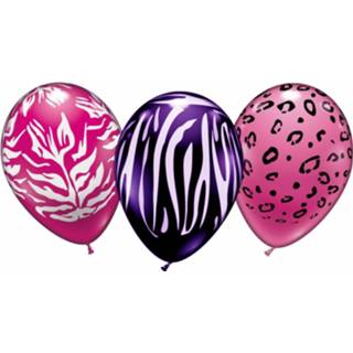👉 Ballon multi kunststof active 6x stuks Dierenprint thema party ballonnen 28 cm