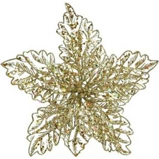 👉 Kerstboom gouden One Size goud 1x Kerstboomversiering op clip glitter bloem 23 cm - decoratie kerstversieringen 8719538926769