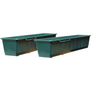 👉 Plantenbak groen Set Van 2x Stuks Plantenbakken Donker Rechthoekig 80 X 17,5 14,5 Cm - 8720576335673