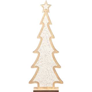 👉 Kerstboom wit houten One Size Kerstdecoratie glitter 35,5 cm - Vensterbank kerstbomen 8720576096420