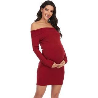 👉 Zwangerschapsjurk rood s active Zuivere kleuren metéén schouder en korte mouwen (Kleur: Maat: S)
