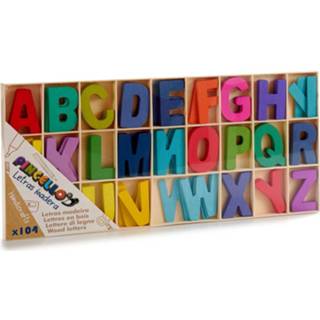 👉 Plakletter houten One Size meerkleurig knutselen/hobby letters - Set van 208x stuks alfabet ongeveer 5 cm plakletters 8720576607992