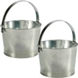 👉 Plantenbak mannen Set Van 2x Stuks Bloempotten/plantenbakken Zinken Mand Rond Met Handvat 27 X 25 17 Cm - Plantenpotten 8720576438657