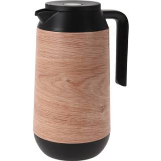 👉 Thermoskan One Size bruin 1x Koffie/thee houtlook 1000 ml - Isoleerkannen voor warme / koude dranken 8720573094634