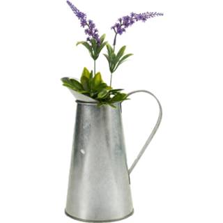 👉 Plantenbak One Size zilver Bloempot/plantenbak zinken melkkan met handvat 17 x 11 22 cm 8430852127624