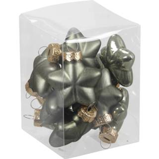 👉 Kerstbal groen glas glans One Size 24x Sterretjes kersthangers/kerstballen graniet van - 4 cm mat/glans Kerstboomversiering 8720576179253