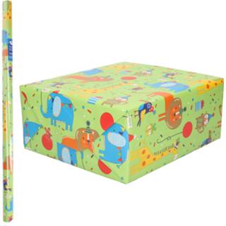👉 Inpakpapier groen 1x Rol met dieren design - 70 x 200 cm kadopapier / cadeaupapier 8720576566381