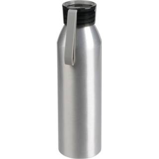 Waterfles grijze aluminium zilver kunststof One Size 2x Stuks waterfles/drinkfles met schroefdop 650 ml - Sportfles Bidon 8720576533369
