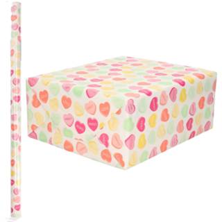 👉 Inpakpapier wit meerkleurig 1x Rol met gekleurde hartjes/snoepjes design - 70 x 200 cm kadopapier / cadeaupapier 8720576566367