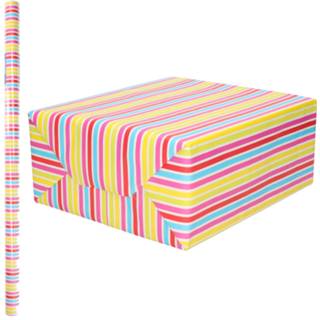 👉 Inpakpapier meerkleurig 1x Rol gekleurde streepjes design - 70 x 200 cm kadopapier / cadeaupapier 8720576566398