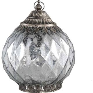👉 Lantaarn diamant glas zilver One Size Nordy LED H19,5 x Ø14,5 cm 8720014448293