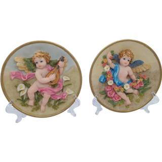👉 Bord polyresin One Size multicolor Engel beeldje op hangend en staand – set van 2 engelbeeldjes decoratie 14 cm | GerichteKeuze 8719481849948