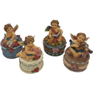 👉 Opbergdoos polyresin One Size multicolor Engel beeldje doosje met deksel decoratie – set van 4 opbergdoosjes gedecoreerd engelenbeeldjes 11 cm hoog materiaal 6011612996906