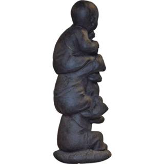 👉 Boeddhabeeld fiberclay One Size Color-Donkergrijs Boeddha beeld toren met Shaolin monniken horen zien en zwijgen - Schattig | Inspiring minds 8719481842338