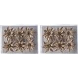 👉 12x Kerstboomversiering champagne glitter bloemen op clip 8 cm