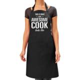 👉 Schort zwart One Size vrouwen Awesome cook - geweldige kok / kokkin cadeau dames beroepen verjaardag 8720276049504