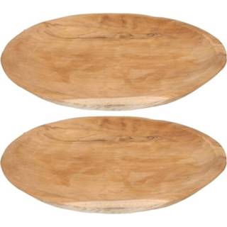 👉 Serveerschaal teak houten hout One Size bruin 2x serveerschalen/serveerbladen 38 cm - Serveerschalen/serveerbladen/borden van 8720147319880