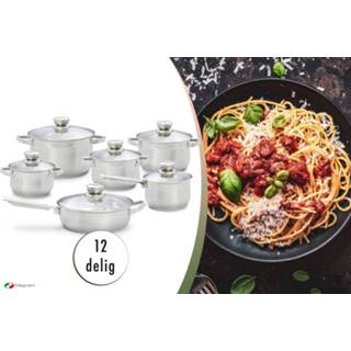 👉 Pan RVS glas One Size Color-Zilver MAGNANI Set van 6 pannen inclusief deksel, Voor alle warmtebronnen, met glazen deksels, 16 cm steelpan, 20 soeppan, 24 koekenpan, 16/18/20 kookpan, Hittebestendige handvaten 8720195387930