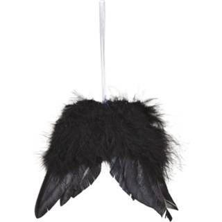👉 Engel vleugel zwart kunststof One Size 6x stuks kersthangers vleugels 10 cm kerstornamenten - ornamenten kerstversiering 8720576182406