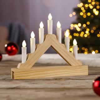 👉 Vensterbank wit houten One Size bruin kaarsenbrug met Led verlichting warm 7 lampjes 21 cm - kerstdecoratie/kerstversiering 4034127548066