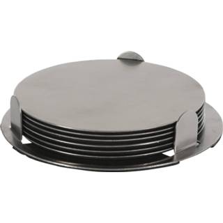 👉 Onderzetter zilverkleurig RVS 6x stuks glazen onderzetters met houder 8,5 cm