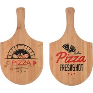👉 Pizzabord hout 2x Stuks pizza bord/snijplank met handvat 53 cm van